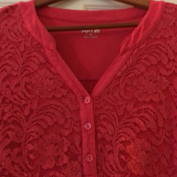 Apt9 dark pink long sleeve with lace top - Picture 2 of 5